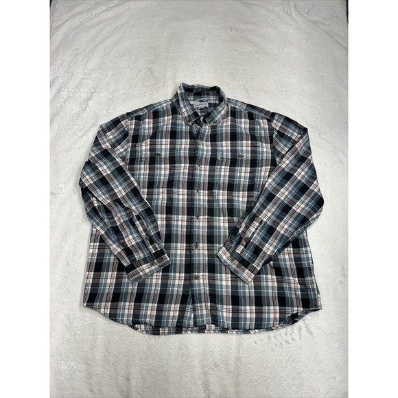 Carhartt Flannel Button Down Relaxed Fit Plaid Collar Long Sleeve Shirt 2XL Mens - Picture 1 of 12